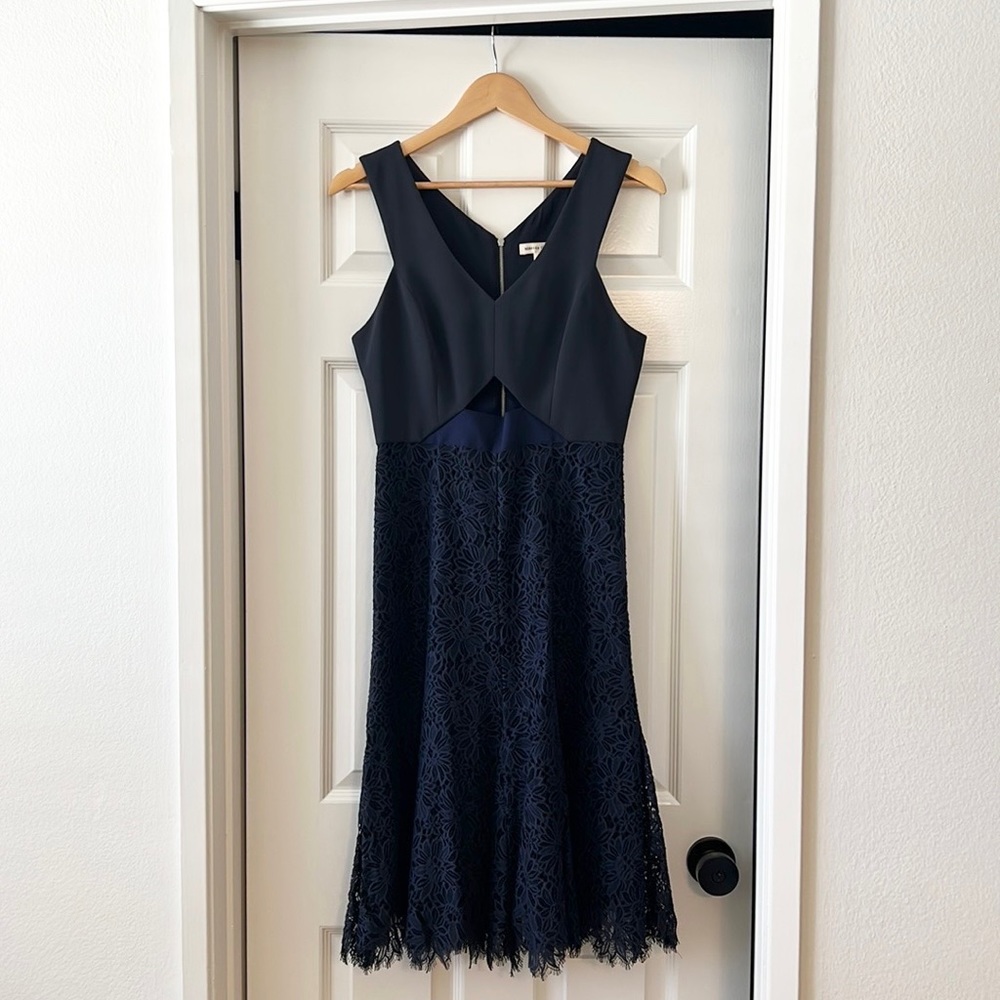 👗 REBECCA TAYLOR Dress - Lace Sleeveless Midi w/ Cutout - Navy - 6